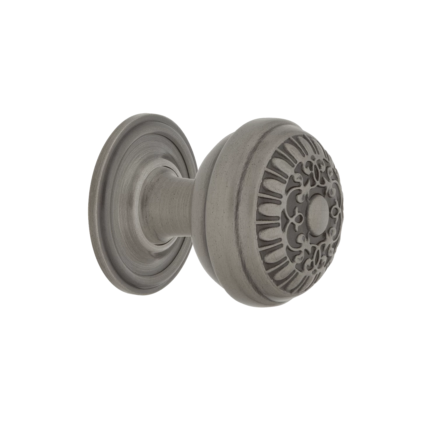 Egg And Dart Brass 1 3/8" Cabinet Knob With Classic Rose In Antique Pewter 3 Egg And Dart Brass 1 3/8" Cabinet Knob With Classic Rose In Antique Pewter