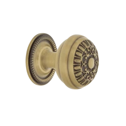 Egg And Dart Brass 1 3/8" Cabinet Knob With Rope Rose In Antique Brass