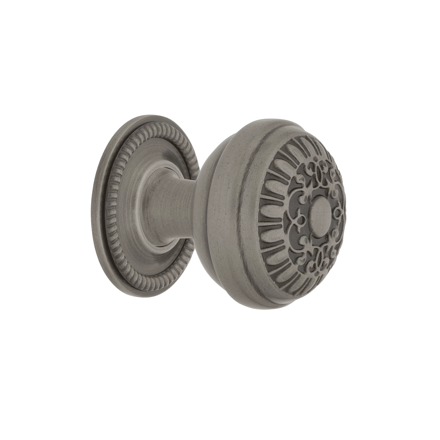 Egg And Dart Brass 1 3/8" Cabinet Knob With Rope Rose In Antique Pewter 3 Egg And Dart Brass 1 3/8" Cabinet Knob With Rope Rose In Antique Pewter