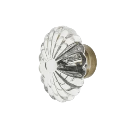 Oval Fluted Crystal 1 3/4" Cabinet Knob In Antique Brass