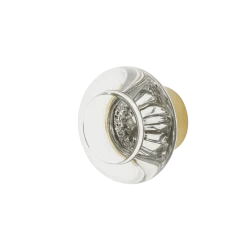 Round Clear Crystal 1 3/8" Cabinet Knob In Unlacquered Brass