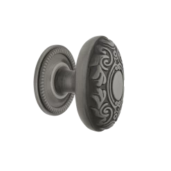 Victorian Brass 1 3/4" Cabinet Knob With Rope Rose In Antique Pewter