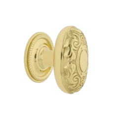 Victorian Brass 1 3/4" Cabinet Knob With Rope Rose In Polished Brass