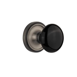 Classic Rosette With Black Porcelain Knob In Antique Pewter