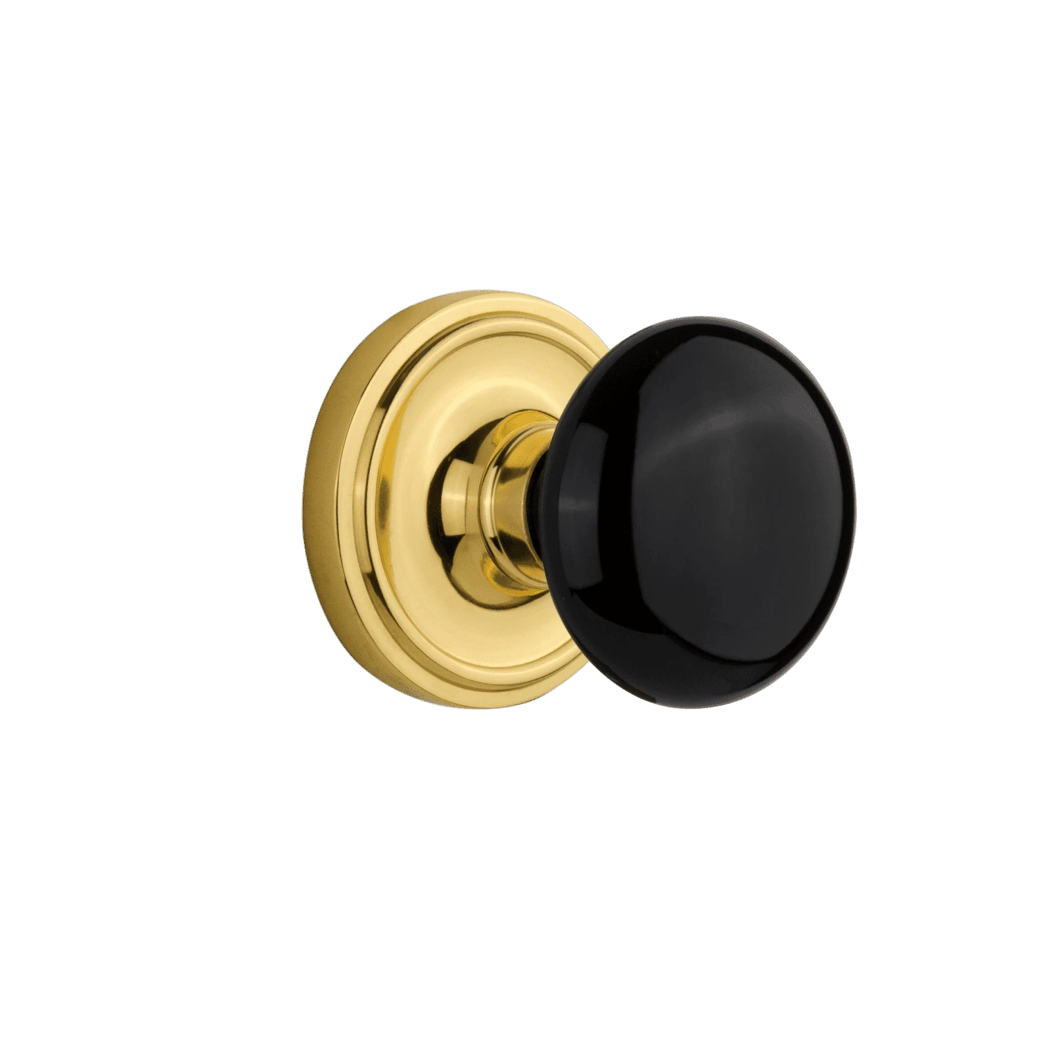 Classic Rosette With Black Porcelain Knob In Polished Brass 3 Classic Rosette With Black Porcelain Knob In Polished Brass