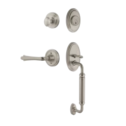Classic Handleset With C-Grip And Classic Rosette With Fleur Lever In Satin Nickel
