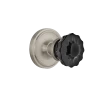 Classic Rosette With Black Crystal Knob In Satin Nickel