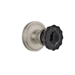 Classic Rosette With Black Crystal Knob In Satin Nickel