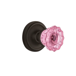 Classic Rosette With Pink Crystal Knob In Oil-Rubbed Bronze