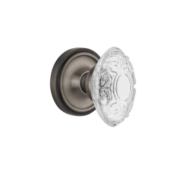 Classic Rosette With Crystal Victorian Knob In Antique Pewter