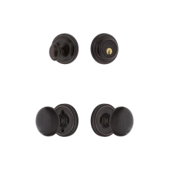 Classic Rosette Entry Set With Black Porcelain Knob In Timeless Bronze