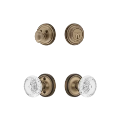 Classic Rosette Entry Set With Crystal Meadows Knob In Antique Brass