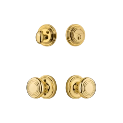 Classic Rosette Entry Set With Deco Knob In Polished Brass