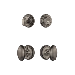 Classic Rosette Entry Set With Homestead Knob In Antique Pewter