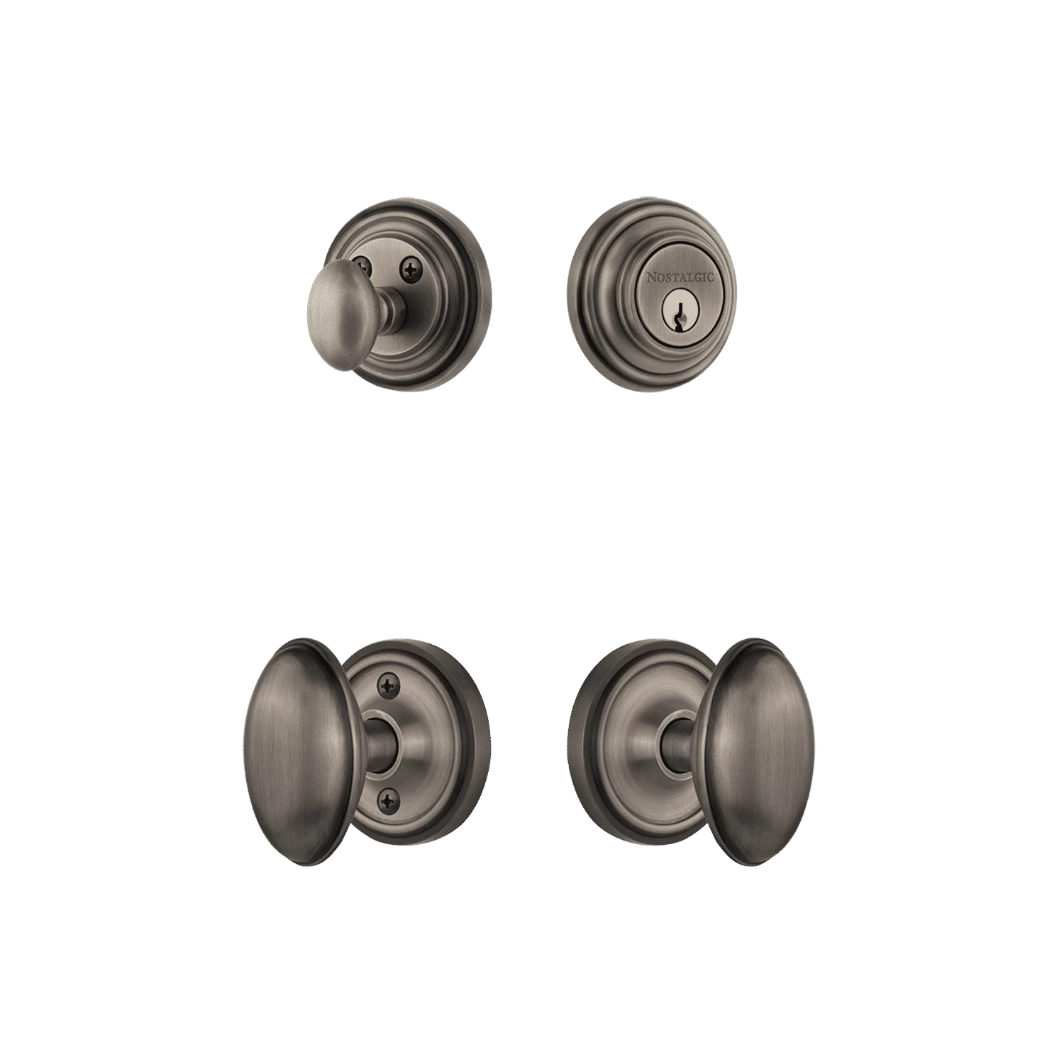 Classic Rosette Entry Set With Homestead Knob In Antique Pewter 3 Classic Rosette Entry Set With Homestead Knob In Antique Pewter