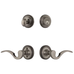 Classic Rosette Entry Set With Manor Lever In Antique Pewter