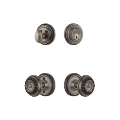 Classic Rosette Entry Set With Meadows Knob In Antique Pewter