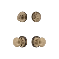 Classic Rosette Entry Set With New York Knob In Antique Brass