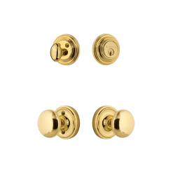 Classic Rosette Entry Set With New York Knob In Polished Brass