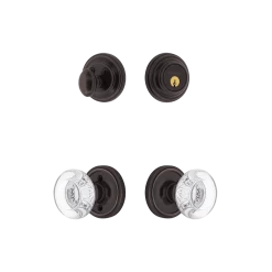 Classic Rosette Entry Set With Round Clear Crystal Knob In Timeless Bronze