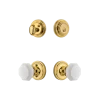 Classic Rosette Entry Set With White Waldorf Crystal Knob In Polished Brass