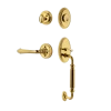 Classic Handleset With F-Grip And Classic Rosette With Fleur Lever In Polished Brass 1 Classic Handleset With F-Grip And Classic Rosette With Fleur Lever In Polished Brass -Nostalgic Warehouse Shop CLAFGRFLR PB