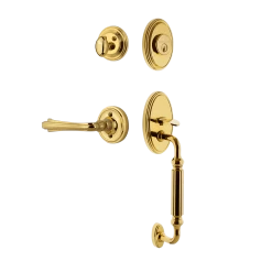 Classic Handleset With F-Grip And Classic Rosette With Fleur Lever In Polished Brass