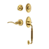 Classic Handleset With F-Grip And Classic Rosette With Swan Lever In Polished Brass