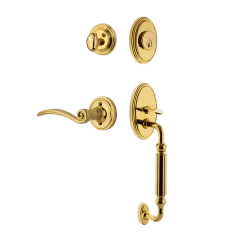 Classic Handleset With F-Grip And Classic Rosette With Swan Lever In Polished Brass