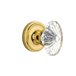 Classic Rosette With Oval Fluted Crystal Knob In Unlacquered Brass