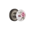 Classic Rosette With White Rose Porcelain Knob In Antique Pewter