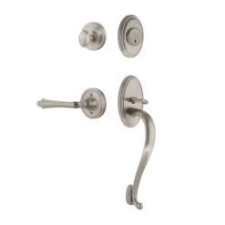 Classic Handleset With S-Grip And Classic Rosette With Fleur Lever In Satin Nickel