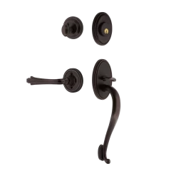 Classic Handleset With S-Grip And Classic Rosette With Fleur Lever In Timeless Bronze