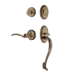 Classic Handleset With S-Grip And Classic Rosette With Swan Lever In Antique Brass