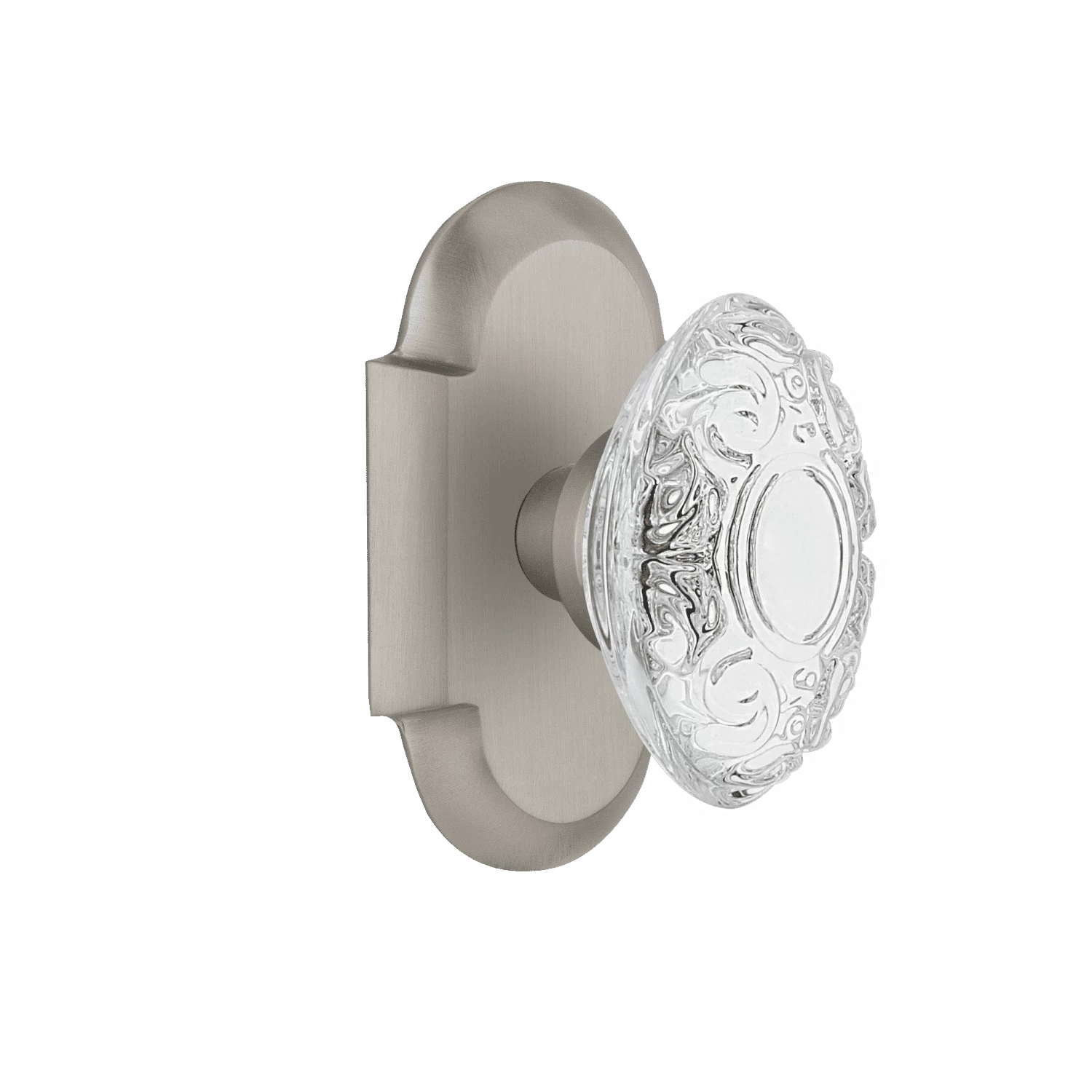 Cottage Short Plate With Crystal Victorian Knob In Satin Nickel 3 Cottage Short Plate With Crystal Victorian Knob In Satin Nickel