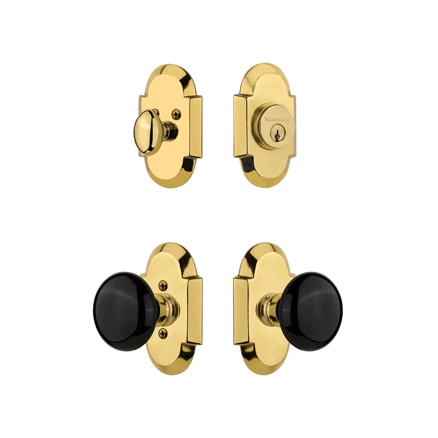 Cottage Entry Set With Black Porcelain Knob In Polished Brass 3 Cottage Entry Set With Black Porcelain Knob In Polished Brass