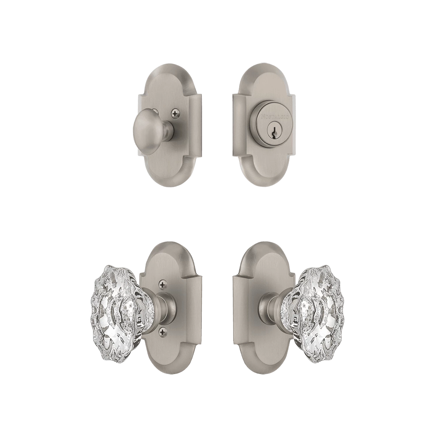 Cottage Entry Set With Chateau Crystal Knob In Satin Nickel 3 Cottage Entry Set With Chateau Crystal Knob In Satin Nickel