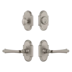 Cottage Entry Set With Fleur Lever In Satin Nickel