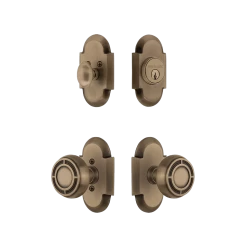 Cottage Entry Set With Mission Knob In Antique Brass