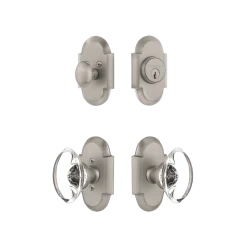 Cottage Entry Set With Oval Clear Crystal Knob In Satin Nickel