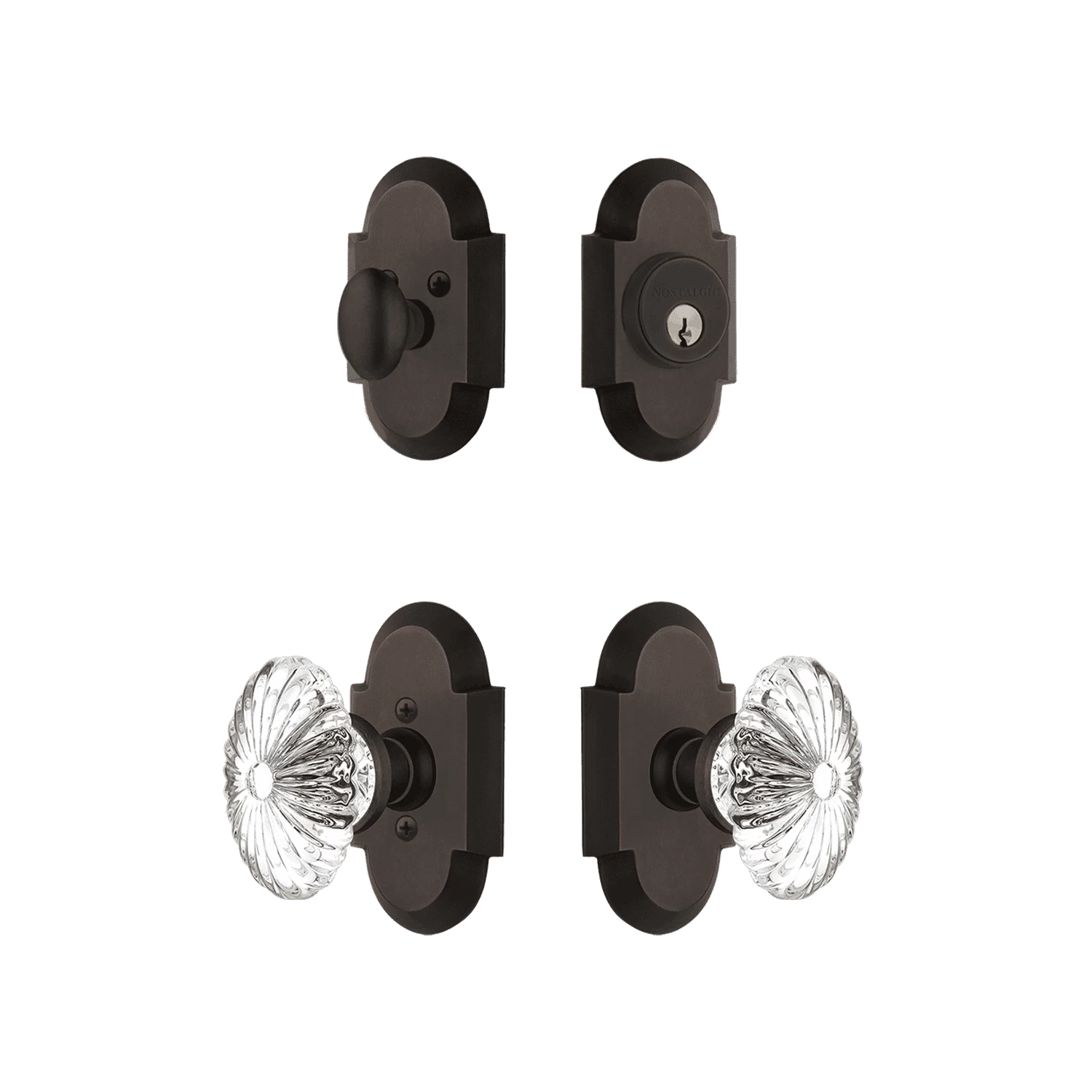 Cottage Entry Set With Oval Fluted Crystal In Oil-Rubbed Bronze 3 Cottage Entry Set With Oval Fluted Crystal In Oil-Rubbed Bronze