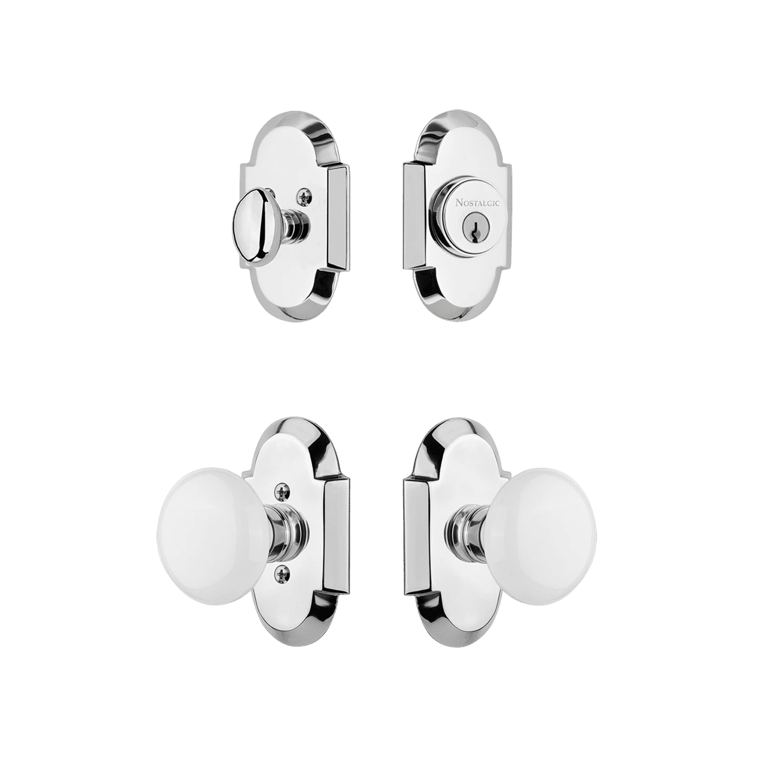 Cottage Entry Set With White Porcelain Knob In Bright Chrome 3 Cottage Entry Set With White Porcelain Knob In Bright Chrome