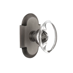 Cottage Short Plate With Oval Clear Crystal Knob In Antique Pewter