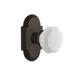 Cottage Short Plate With White Waldorf Knob In Oil-Rubbed Bronze