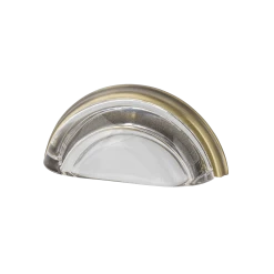Cup Pull Crystal Clear 3" On Center In Antique Brass