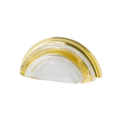 Cup Pull Crystal Clear 3" On Center In Polished Brass
