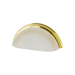 Cup Pull Crystal Frosted Fluted 3" On Center In Polished Brass