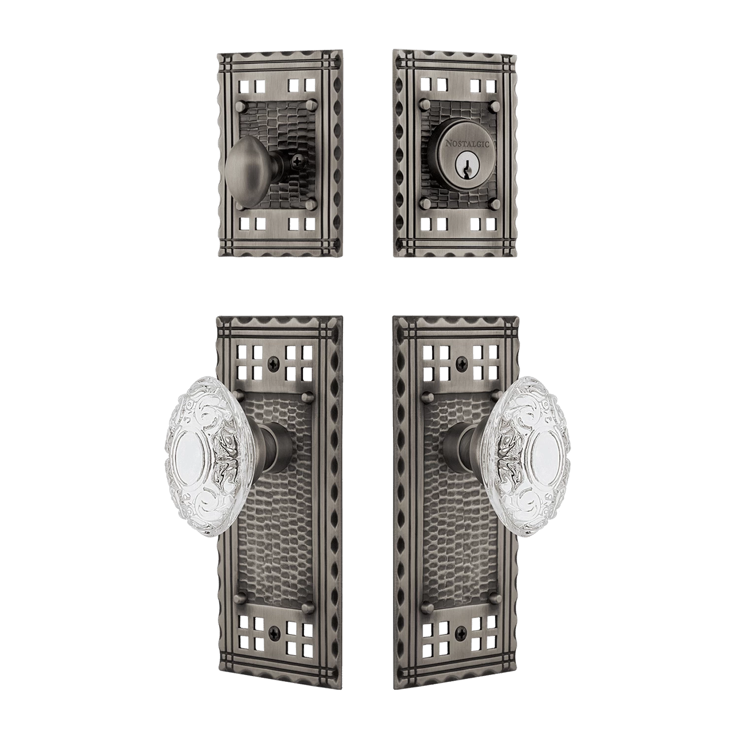 Craftsman Entry Set With Crystal Victorian Knob In Antique Pewter 3 Craftsman Entry Set With Crystal Victorian Knob In Antique Pewter