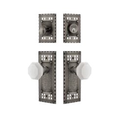 Craftsman Entry Set With White Waldorf Crystal Knob In Antique Pewter