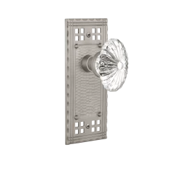 Craftsman Long Plate With Oval Fluted Crystal Knob In Satin Nickel